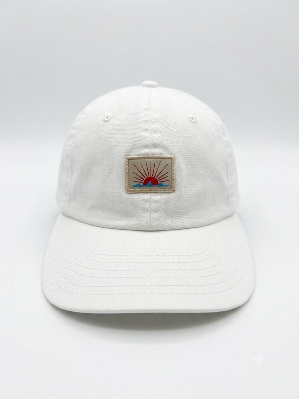 Faherty Sunwashed Twill Baseball Hat White Sun & Wave Patch Adjustable Dad Cap